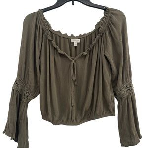 Off The Shoulder Navy Green Long Sleeve Top